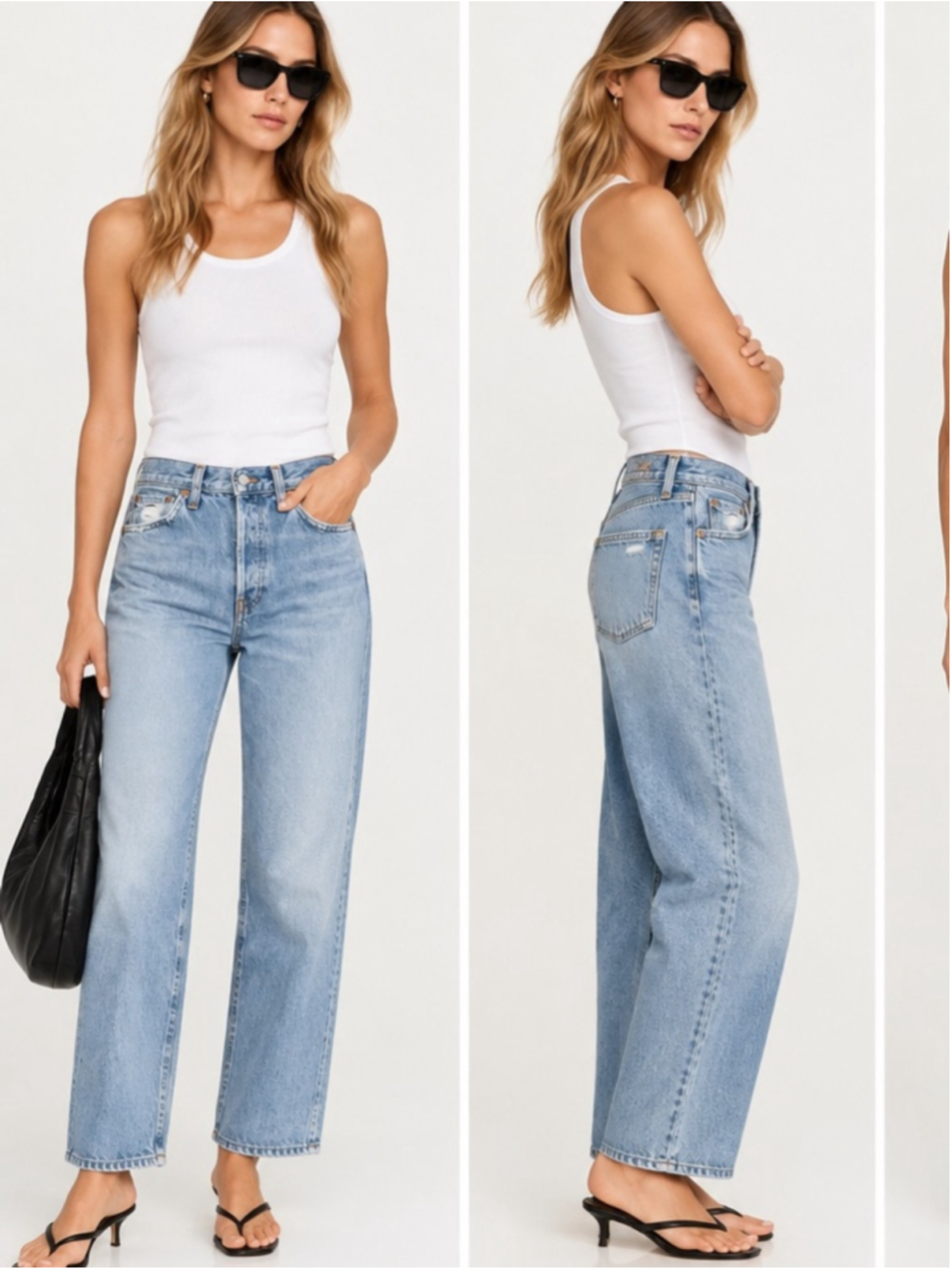 RE/DONE 90s High Rise Loose Jeans Light Wash Distressed Denim